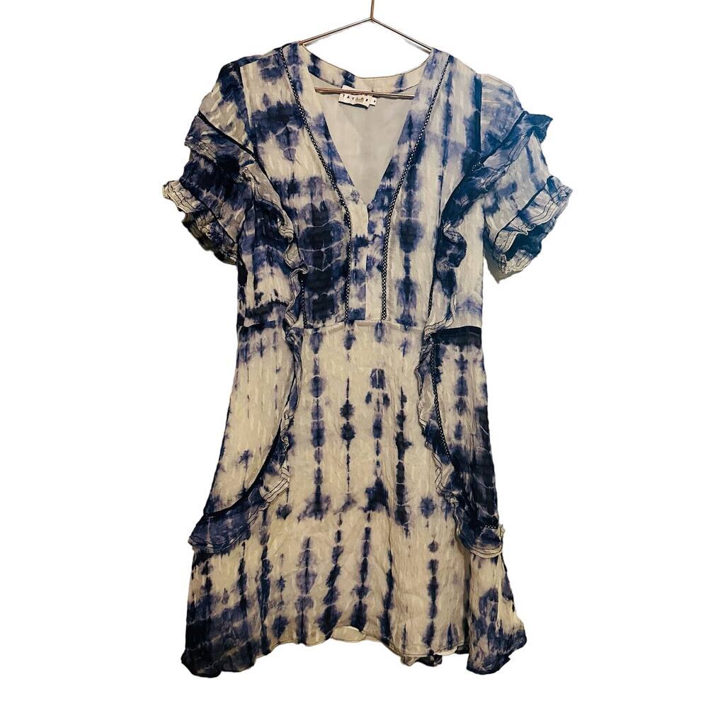 Tanya Taylor Women's Blue “Rhett” Tie-dye Print Short Sleeve Mini Dress Size 8 - Picture 2 of 7